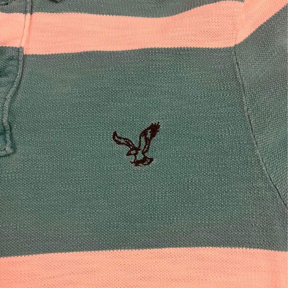 american eagle teal and white striped polo shirt mens medium - Picture 4 of 4